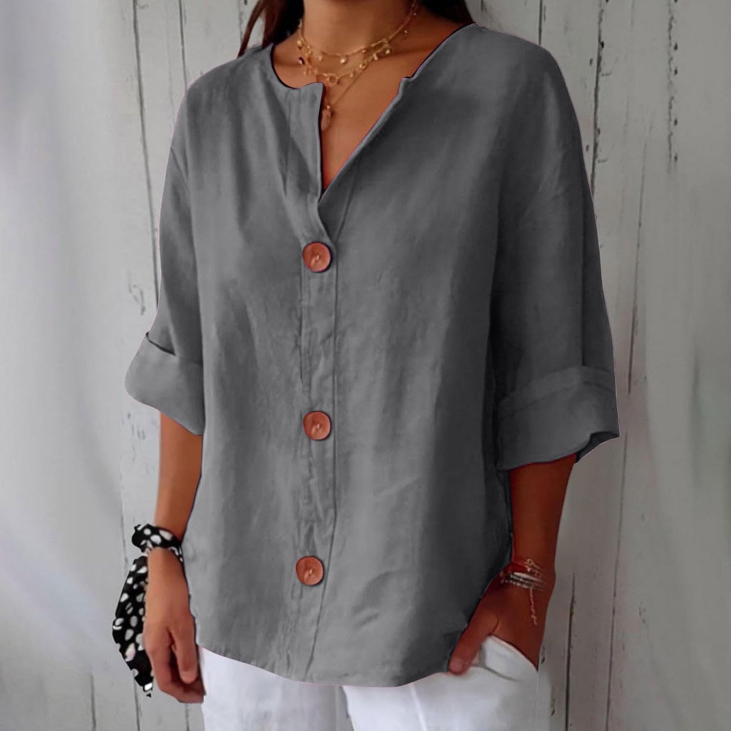 VanderMeer® | Ontspannen linnen blouse voor tijdloze elegantie