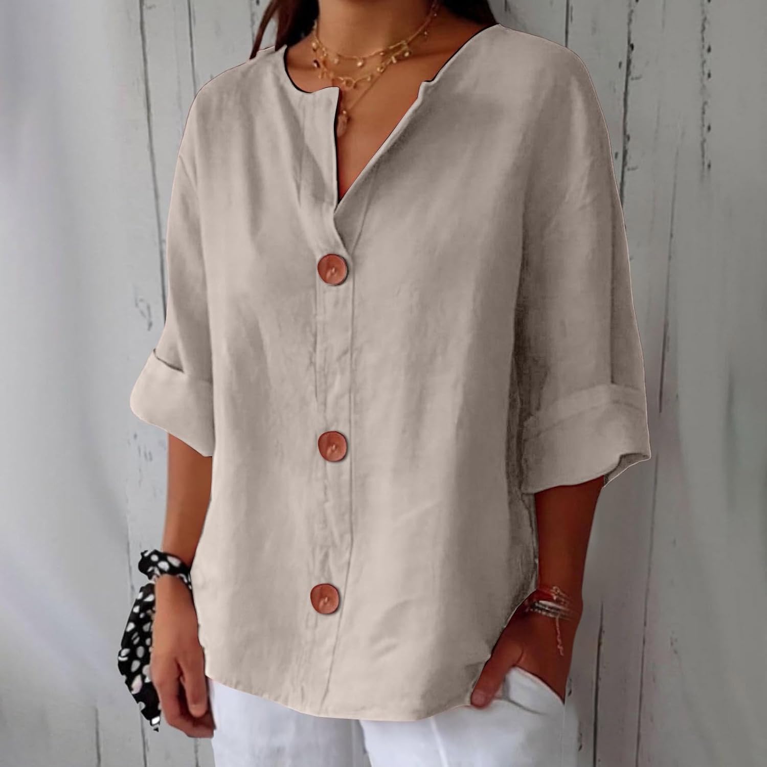 VanderMeer® | Ontspannen linnen blouse voor tijdloze elegantie