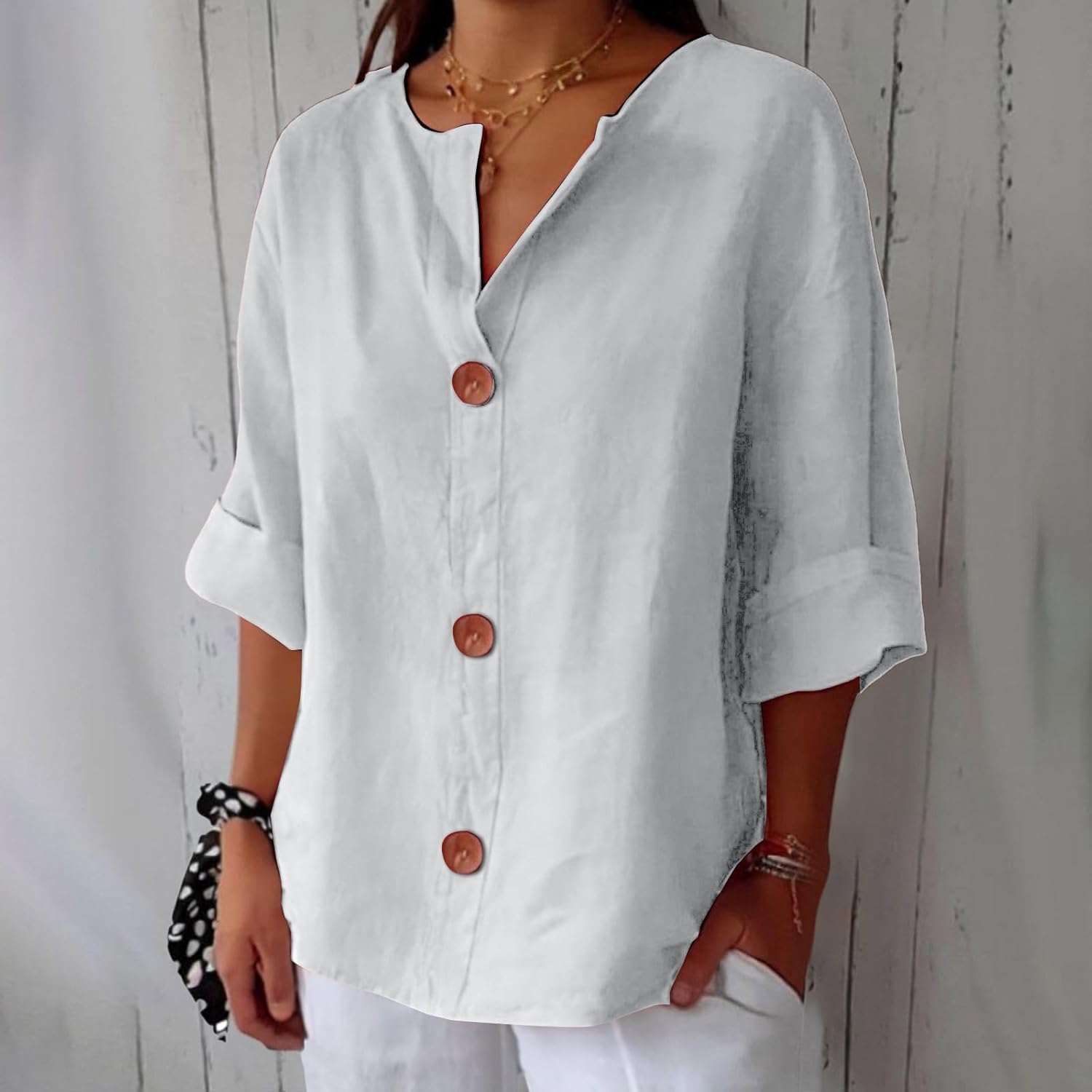 VanderMeer® | Ontspannen linnen blouse voor tijdloze elegantie