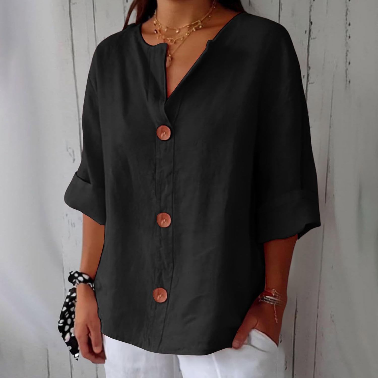 VanderMeer® | Ontspannen linnen blouse voor tijdloze elegantie