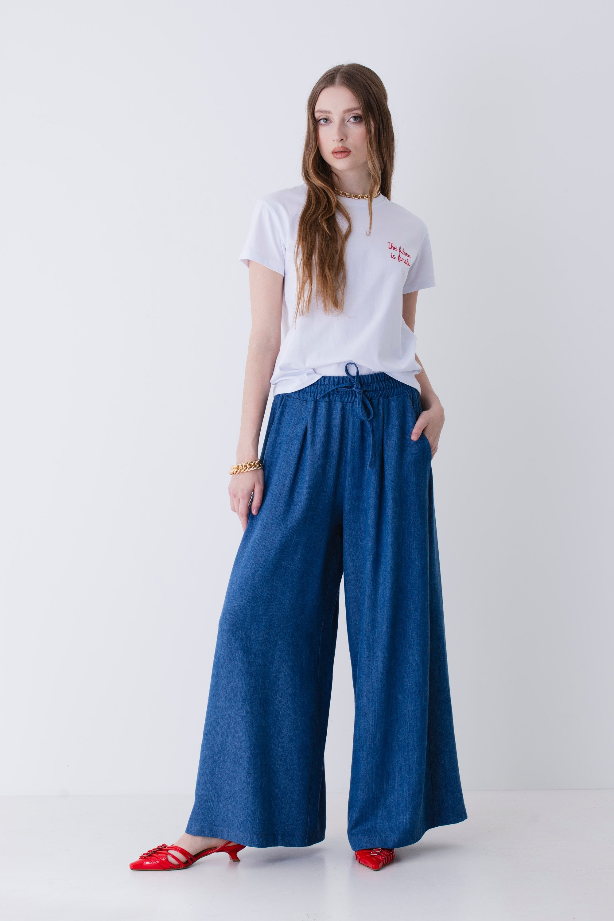 VanderMeer® | Wijde palazzo-broek van lyocell met denimeffect