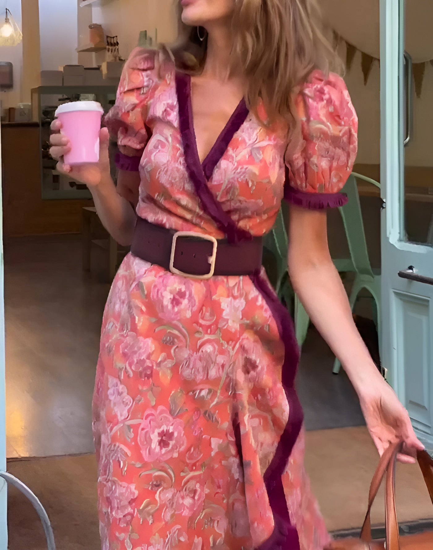 Sophie | Superbe Robe Maxi Rose Élégante à Manches Courtes pour un Style Sophistiqué