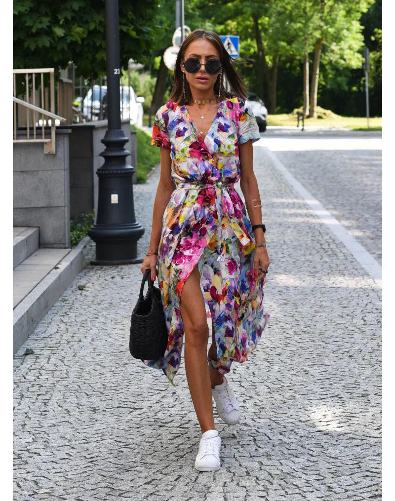 Suzanne - Élégante robe à col en V pour un look chic et sophistiqué