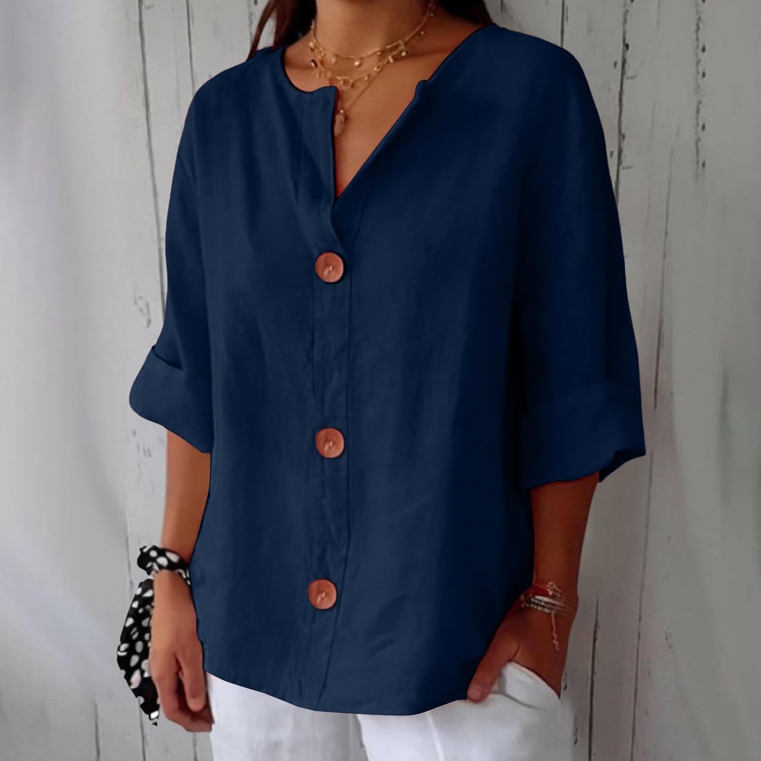 VanderMeer® | Ontspannen linnen blouse voor tijdloze elegantie